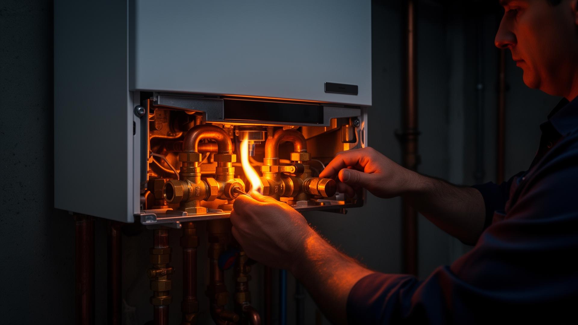 Engineer servicing a gas combi boiler